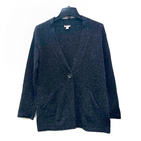 Jill Angora Dark Blue Marled Medium Knit Cardigan Casual Cozy